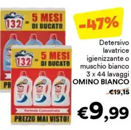 Unes Detersivo lavatrice igienizzante o muschio 3 x 44 lavaggi OMINO BIANCO OMINO BIANCO offerta