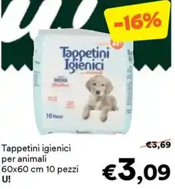 Unes Tappetini igienici per animali 60x60 cm 10 pezzi U! offerta