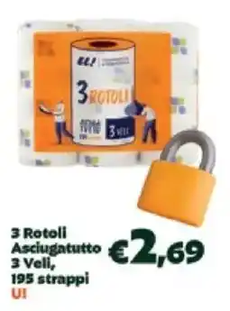 Unes 3 Rotoli Asciugatutto 3 Veli, 195 strappi offerta