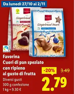 Lidl Favorina Cuori di pan speziato con ripieno al gusto di frutta offerta