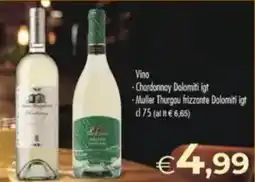 MerSi Supermercati Vino -Chardonnay Dolomiti igt - Muller Thurgau frizzante Dolomiti igt offerta