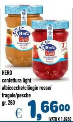 Del Prete Distribuzioni HERO confettura light albicocche/ciliegie rosse/ fragole/pesche offerta