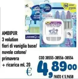 Del Prete Distribuzioni AMBIPUR 3 volution fiori di vaniglia base/ nuvole cotone/ primavera + ricarica offerta