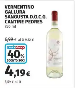 Coop VERMENTINO GALLURA SANGUSTA D.O.C.G. CANTINE PEDRES offerta