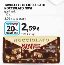 Coop TAVOLETTE DI CIOCCOLATO NOCCIOLATO NOVI offerta