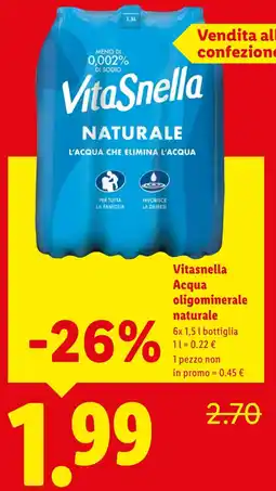Lidl Vitasnella Acqua oligominerale naturale offerta