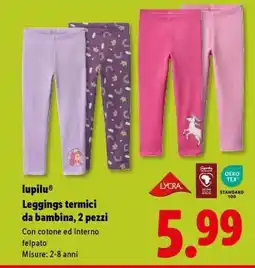 Lidl lupilu Leggings termici da bambina, 2 pezzi offerta