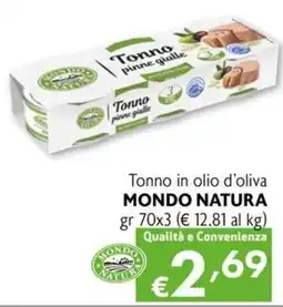 Eurospesa Tonno in olio d'oliva MONDO NATURA offerta