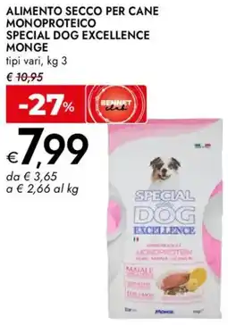 Bennet Alimento secco per cane monoproteico special dog excellence monge offerta