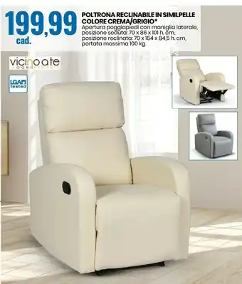 Eurospin Vicino a te poltrona reclinabile in similpelle colore crema offerta