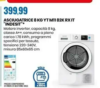 Yt m11 82k rx eu asciugatrice libera installazione caricamento frontale 8 kg a++ bianco