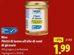 Lidl Nixe Filetti di tonno all'olio di semi di girasole offerta