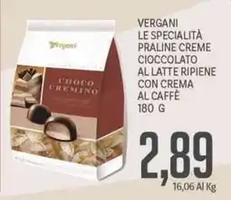 Supermercati Piccolo Vergani le specialità praline creme cioccolato al latte ripiene con crema al caffè offerta