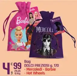 Supermercati Dok Bag dolci preziosi Mercoledì, Barbie e Hot Wheels offerta
