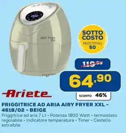 Euronics Ariete FRIGGITRICE AD ARIA AIRY FRYER XXL - 4618/02 - BEIGE offerta