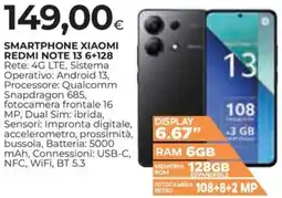 Ipercoop SMARTPHONE XIAOMI REDMI NOTE 13 6+128 offerta