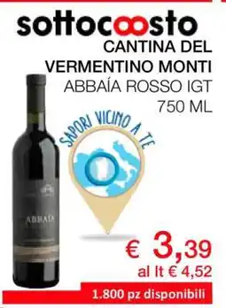 Coop CANTINA DEL VERMENTINO MONTI ABBÁIA ROSSO IGT offerta