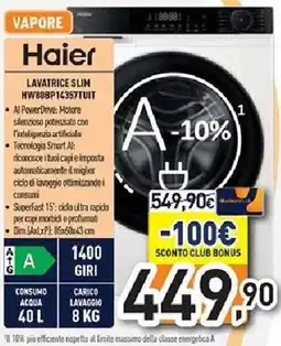 Unieuro Haier LAVATRICE SLIM HW80BP14357TUIT offerta