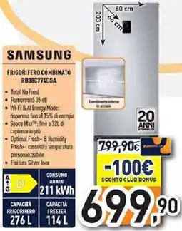 Unieuro SAMSUNG FRIGORIFERO COMBINATO RB30C7740SA offerta