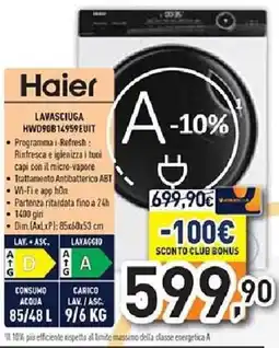 Unieuro Haier LAVASCIUGA HWD90B14959EUIT offerta