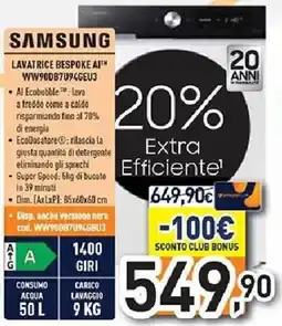 Unieuro SAMSUNG LAVATRICE BESPOKE AI WW900B7094GEU3 offerta