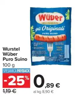 Carrefour Market Wurstel Wüber Puro Suino offerta