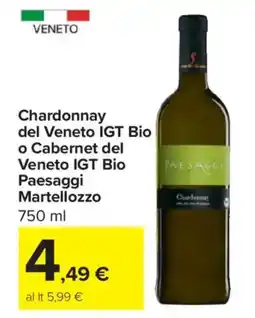 Carrefour Market Chardonnay del Veneto IGT Bio o Cabernet del Veneto IGT Bio Paesaggi Martellozzo offerta