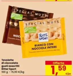 Eurospar Tavolette di cioccolato gusti assortiti Ritter Sport offerta