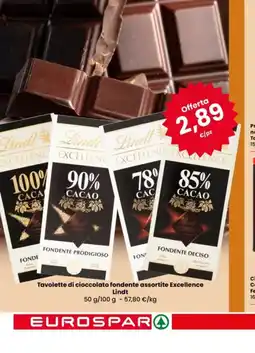 Eurospar Tavolette di cioccolato fondente assortite Excellence Lindt offerta