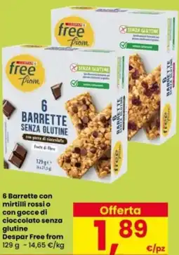 Eurospar 6 Barrette con mirtilli rossi o con gocce di cioccolato senza glutine Despar Free from offerta