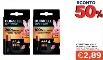 Mercatò Confezione 4 pile duracell optimum stilo AA o ministilo AAA offerta
