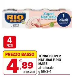 Iperal Tonno super naturale RIO MARE offerta