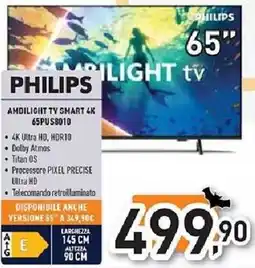 Unieuro PHILIPS AMDILIGHT TY SMART 4K 65PUS8010 offerta