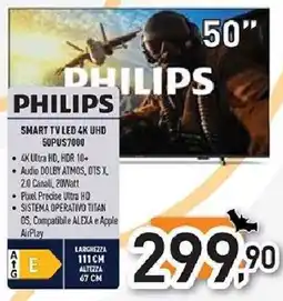 Unieuro PHILIPS SMART TV LED 4K UHD 50PUS7000 offerta
