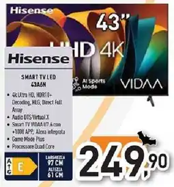 Unieuro Hisense SMART TV LED 43A6N offerta