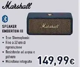 Unieuro Marshall speaker emberton III offerta