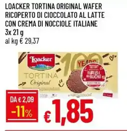 IperFamila Loacker tortina original wafer ricoperto di cioccolato al latte con crema di nocciole italiane offerta