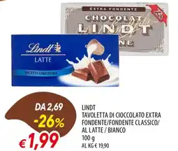 IperFamila Lindt tavoletta di cioccolato extra fondente/fondente classico/ al latte / bianco offerta