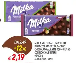 IperFamila Milka nocciolato, tavoletta di cioccolato extra cacao/ cioccolato al latte 100% alpino con nocciole intere offerta