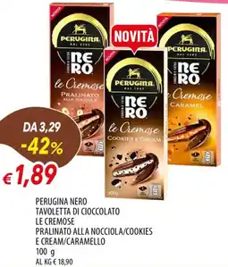 IperFamila Perugina nero tavoletta di cioccolato le cremose pralinato alla nocciola/cookies e cream/caramello offerta