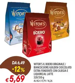 IperFamila Witor's il boero originale / biancocuore/golden cioccolato extra fondente con ciliegia e liquore/al latte offerta