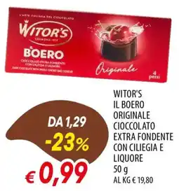 IperFamila Witor's il boero originale cioccolato extra fondente con ciliegia e liquore offerta