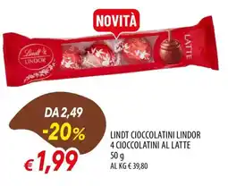 IperFamila Lindt cioccolatini lindor 4 cioccolatini al latte offerta