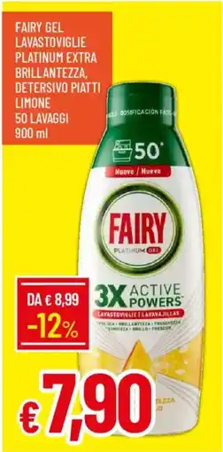 IperFamila Fairy gel lavastoviglie platinum extra brillantezza, detersivo piatti limone offerta