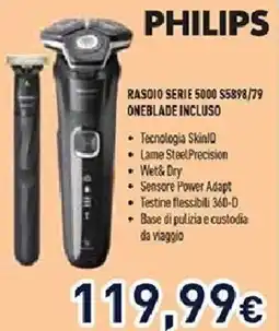Unieuro PHILIPS RASOIO SERIE 5000 S5898/79 ONEBLADE INCLUSO offerta