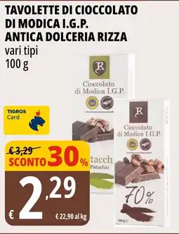 Tigros Tavolette di cioccolato di modica i.g.p. antica dolceria RIZZA offerta