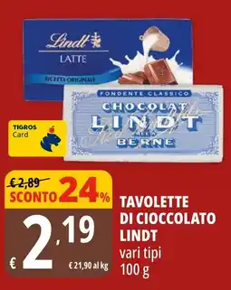 Tigros Tavolette di cioccolato LINDT offerta