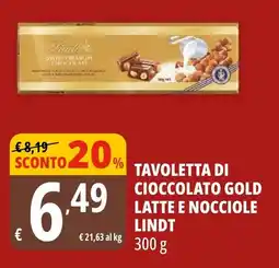 Tigros Tavoletta di cioccolato gold latte e nocciole LINDT offerta