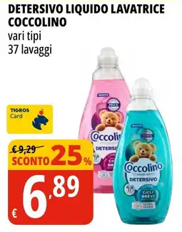 Tigros Detersivo liquido lavatrice COCCOLINO offerta