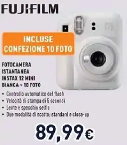 Unieuro Fujifilm fotocamera istantanea instax 12 mini bianca + 10 foto offerta